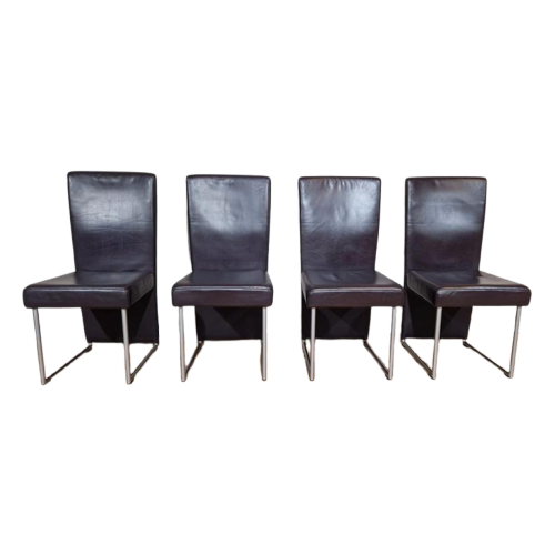 4X Rolf Benz 7400 Eetkamerstoelen - Leder - Bruin - Design