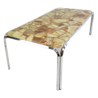 Vintage Salontafel Groot Epoxy Chroom Coffee Table Marble thumbnail 1