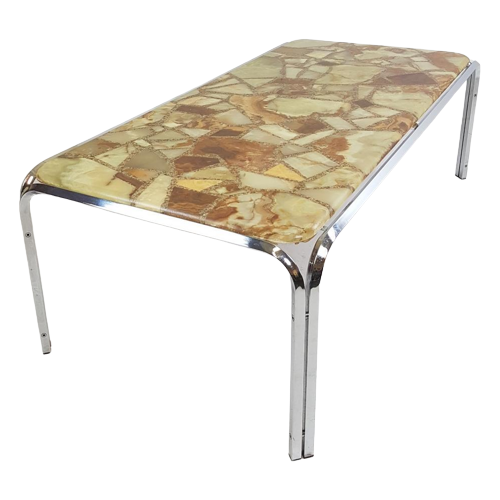 Vintage Salontafel Groot Epoxy Chroom Coffee Table Marble