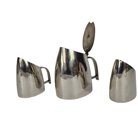Art Deco Stijl - Hans Przyrembel - Bauhaus - Koffie/thee Set. (3) - Verzilverd Messing - Bakeliet 1