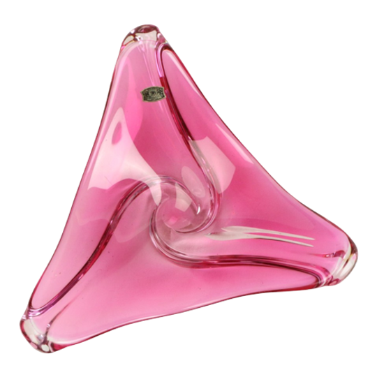 Vintage Roze Kristallen Schaal Val Saint Lambert Jaren 60 1