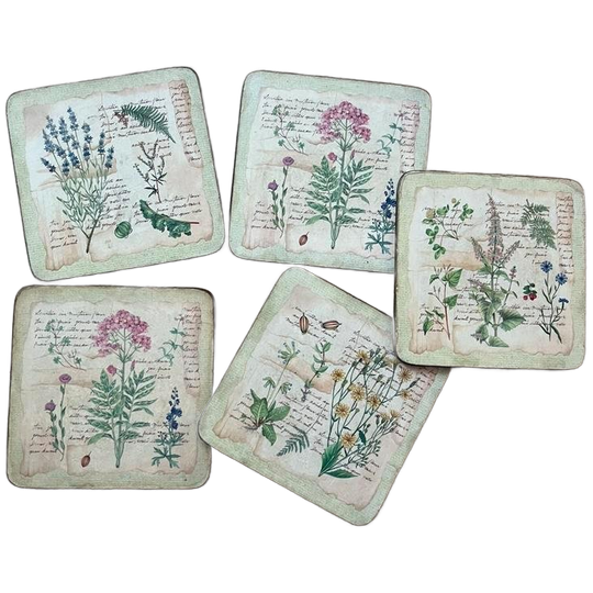 5 Vintage Onderzetters Botanische Stijl Planten Bloemen 1