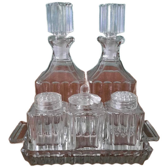 Vintage Olie En Azijn Stel, Geslepen Glas, Peper En Zout 1
