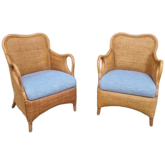 2 Vintage Boho Stijl Rotan En Bamboe Fauteuils 1