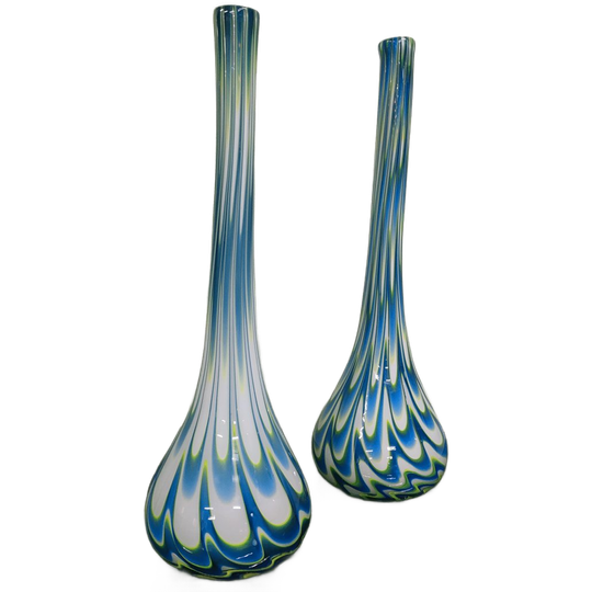 Mondgeblazen (teardropp) Vazen Met Geel/blauw Witte Wervelingen 1