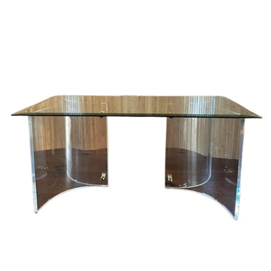 Vintage Salontafel Met Polycarbonaat Poten En Glazen Top 1