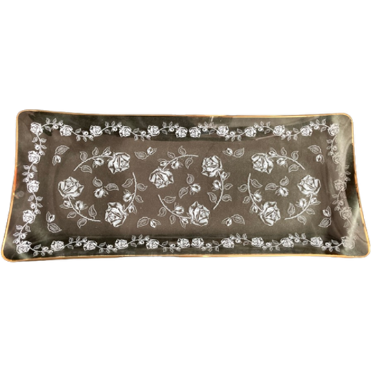 Vintage Glazen (cake)schaal Met Rozen 1