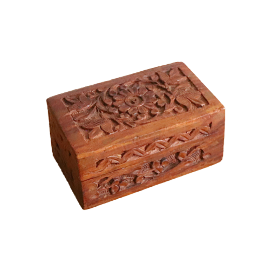 Vintage Houten Postzegel Doosje, India Jaren '60 1