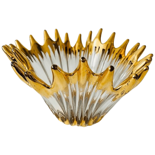 Mid-century Mondgeblazen Schaal Kristal Goud Verguld Cofrac Art Verrier 1960’s 1