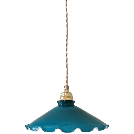 Vintage Groene Opaline Glazen Hanglamp. Antieke Plafondlamp In Diep-groene Kleur. 1