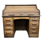 Vintage Amerikaans Rolluikbureau In Massief Eik/retro Bureau thumbnail 1