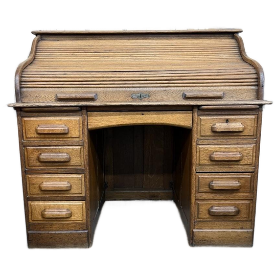 Vintage Amerikaans Rolluikbureau In Massief Eik/retro Bureau 1