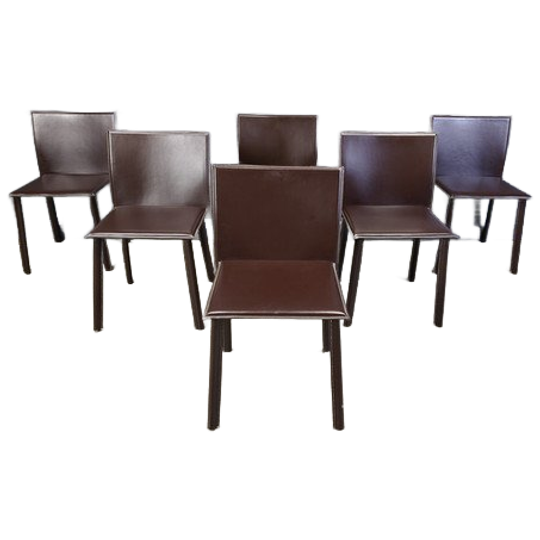 Vintage Brown Leather Dining Chairs, Set Of 6, 1980s 1