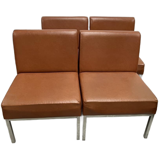 4x Vintage Zitelementen / Modules / Bank - Cognac, Chroom 1