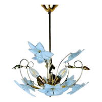 Vintage Messing Hanglamp Met Murano Glazen Bloemen