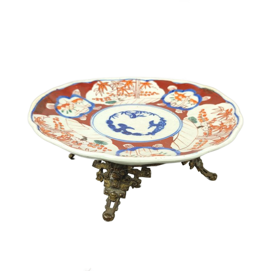 Antiek Japans Imari Bord Op Bronzen Pootjes 1