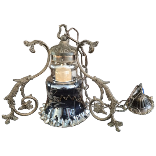 Antiek - Hanglamp - Verguld Brons - Gedecoreerd Glas 1