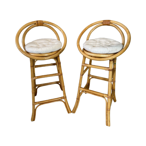 2X Vintage Tiki Barkrukken – Bamboe