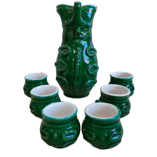 Set Hongaarse Aardewerk 'miska'- Kan Met Bijbehorende Bekers 1