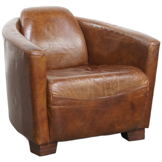 Karaktervolle En Unieke Bruine Aviator Design Fauteuil Gemaakt Van Rundleer 1