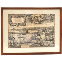 Prachtig Eerste Gedeelte; Gravure Vloot Schouw Voor Amsterdam Willem Jansonius 1601 Ingelijst.