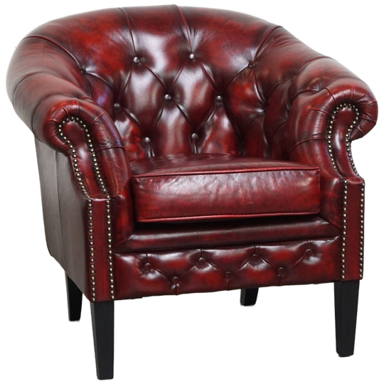 Mooie Engelse Rundleren Chesterfield Clubfauteuil In Een Mooie Gevlamde Rode Kleur 1