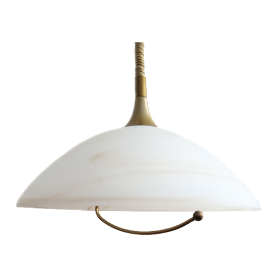 Vintage Grote Pendellamp Messing/frosted Glazen Kap, Voor 2000 1
