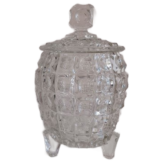 Art Deco Libochovice Koekjespot. Gemerkt. Vintage Czechoslovakisch Geperst Glas. 23cm 1
