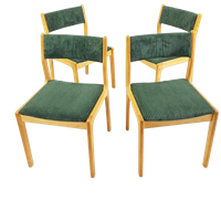 4 Vintage Dining Chairs Green | Groene Stoelen Ribstof Deens