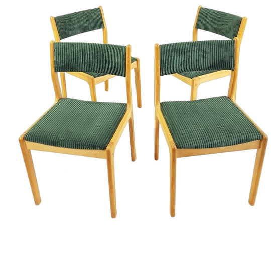 4 Vintage Dining Chairs Green | Groene Stoelen Ribstof Deens 1