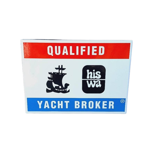 Emaille Hiswa Boot Bord, Botenbord, Qualified Yacht Broker.