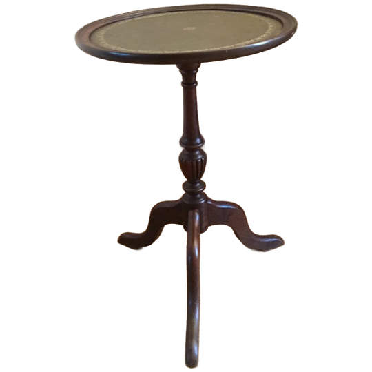 Klassiek Rond Wijntafeltje Mahonie Met Ingelegd Groen Lederen Blad. 1