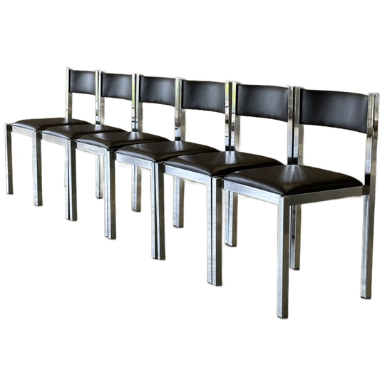 Set/6 Vintage Italian Design Eetkamer Stoelen Milo Baughman 1