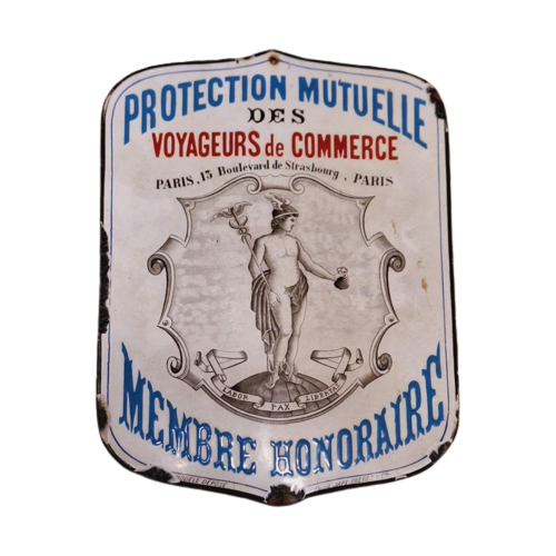 Antiek Emaille Bord Bescherming Handelsreizigers Uit Ca 1920