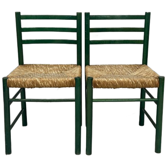 Groene Vintage Stoel Met Rotan Zitting 1