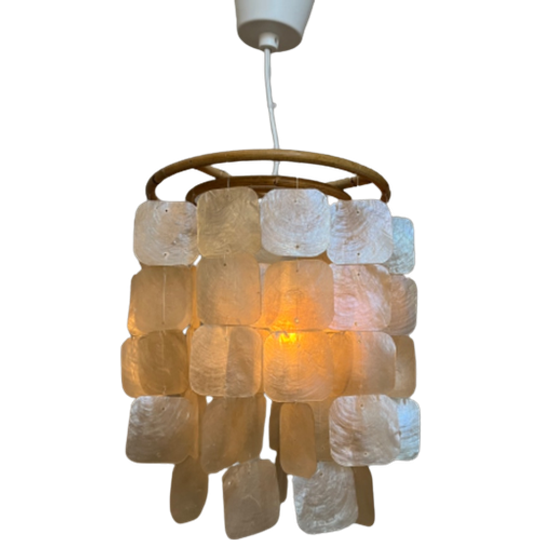 Capiz Schelpen Lamp Hanglamp Parelmoer Schelp Bamboe Frame Wit Bedrading 1
