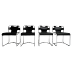 Set Zwartlederen Midcentury Designstoelen (4) Uit Italië thumbnail 1