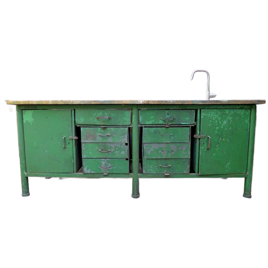 Prachtige Vintage Industriele Toonbank Werkbank Keukenblok 1