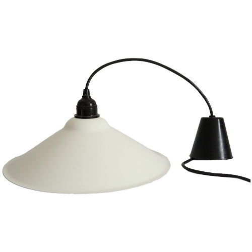 Vintage Hanglamp Wit Metaal Met Zwart Snoer, Voor 2000