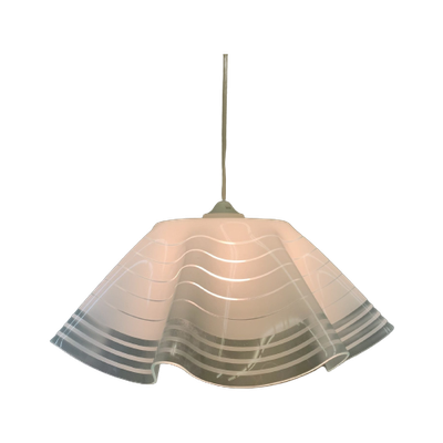 Mid-Century Minimalist Folded Glass Hanging Lamp, 1980’S