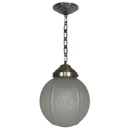 Art Deco Hanglamp Met Ronde Bol Met Geometrische Patronen, Jaren 30 1