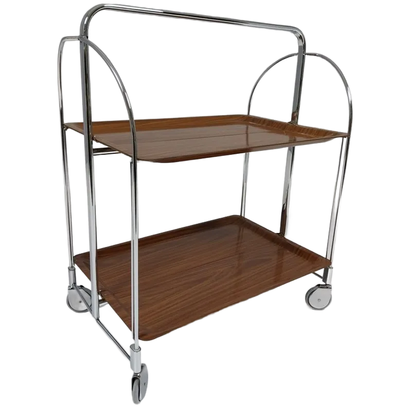 70sヴィンテージ デンマーク Bremshey & Co サービスワゴン Trolley Chroom Brown bij Reliving