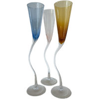 3x Vintage Wavy /dancing Champagne Flutes / Glazen