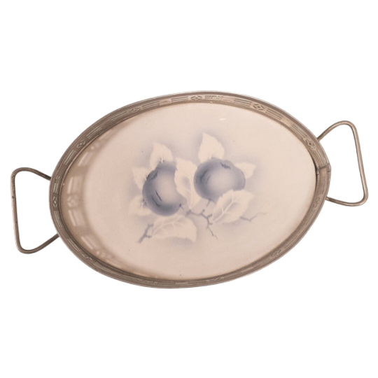 Antiek Klein Dienblad Met Keramiek Tegel (blauw/creme) 1