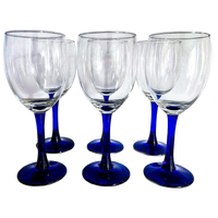 6X Vintage Luminarc Wijnglas Donkerblauw