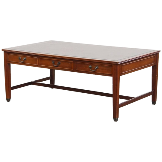 Sierlijke Salontafel In Engelse Stijl Met Een Rood Lederen Blad Met 4 Lades 1