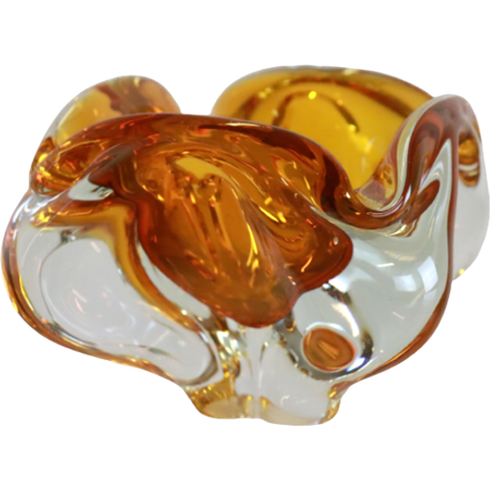 Vintage Murano Asbak Sculptuur Schaal Oranje Glas Glazen 1