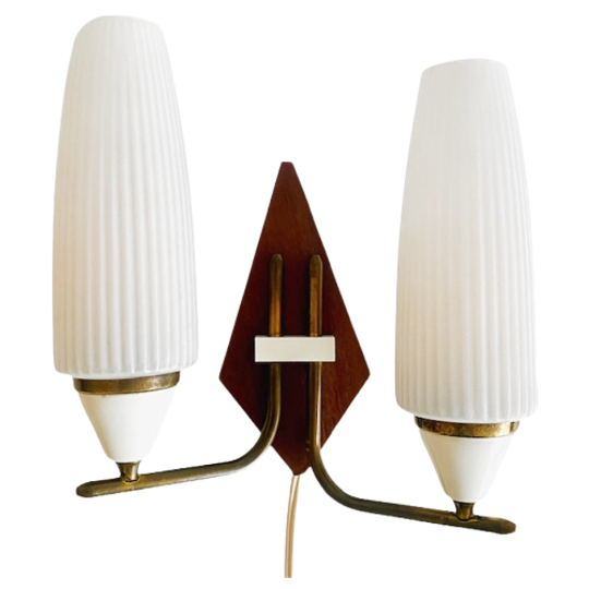 Mid-century Deens Design Dubbele Wandlamp Teak 1960’s 1