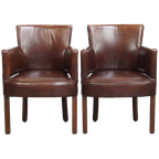 Geweldige Set Van 2 Cognac Kleurige Rundleren Ralph Lauren Design Eetkamerstoelen thumbnail 1