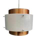 Metal, White And Brass Color Pendant Lamp By Veb 1960s thumbnail 1